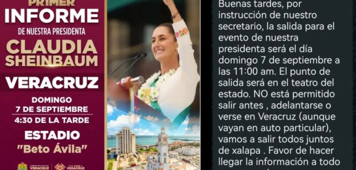 Organizan acarreo para gira de Sheinbaum en Veracruz este domingo: tienen que llenar estadio de béisbol