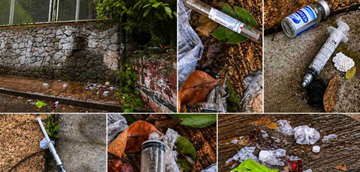 Desechos médicos del CAE de Xalapa terminan en la vía pública: desde jeringas con sangre y tubos para muestras clínicas usados, hasta frascos de medicamentos