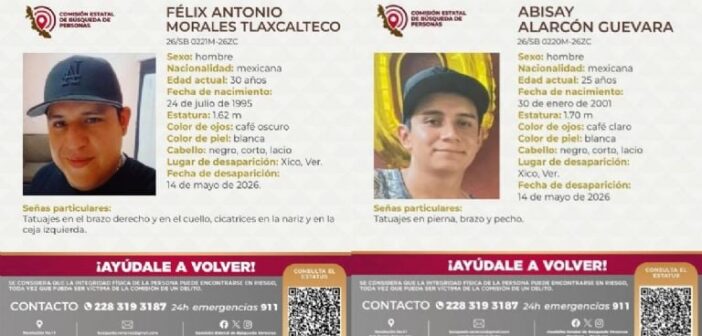 Tras 11 días en calidad de desaparecidos, localizan los cuerpos sin vida de dos jóvenes originarios de Xico, Veracruz