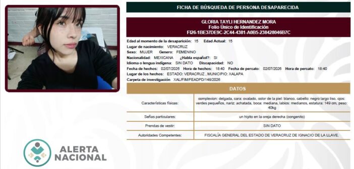 A cinco días de su desaparición, familia de estudiante del CBTis 13 Gloria Tayli Hernández pide apoyo ciudadano y demanda resultados a la FGE; hubo otros dos casos similares en Xalapa en los mismos días