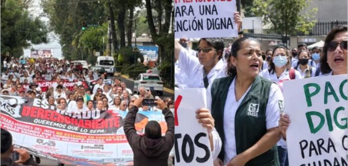 Trabajadores y jubilados del IMSS de varios municipios de Veracruz, se unen a la marcha nacional para exigir mejores condiciones de trabajo, incremento salarial y abasto de medicamentos