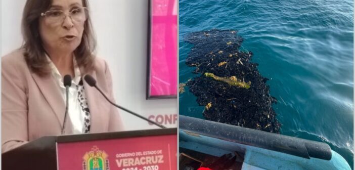 Nahle asegura que barco privado de petrolera en Tabasco, provocó derrame de hidrocarburo en playas de la zona sur de Veracruz