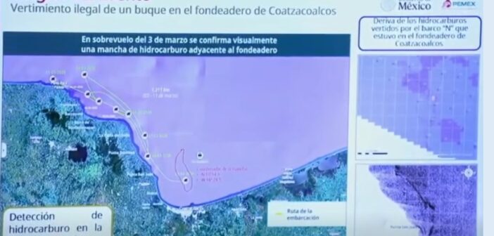 Marina atribuye a buque y «emanaciones naturales» de chapopoteras el derrame en el Golfo de México; aún no se identifica el supuesto barco responsable Marina atribuye a buque y «emanaciones naturales» de chapopoteras el derrame en el Golfo de México; aún no se identifica el supuesto barco responsable