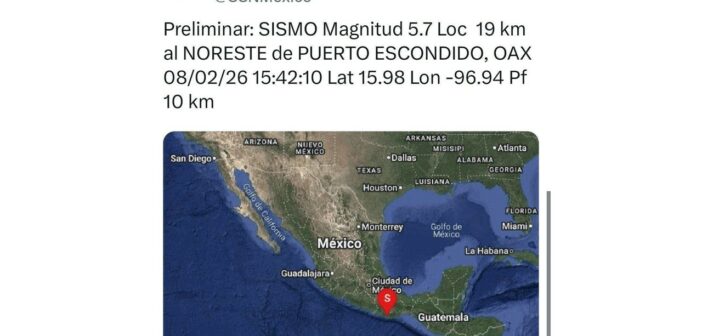 Se registra sismo de magnitud 5.7; fue percibido en las regiones de Tres Valles, Cosamaloapan, Altas Montañas y Xalapa